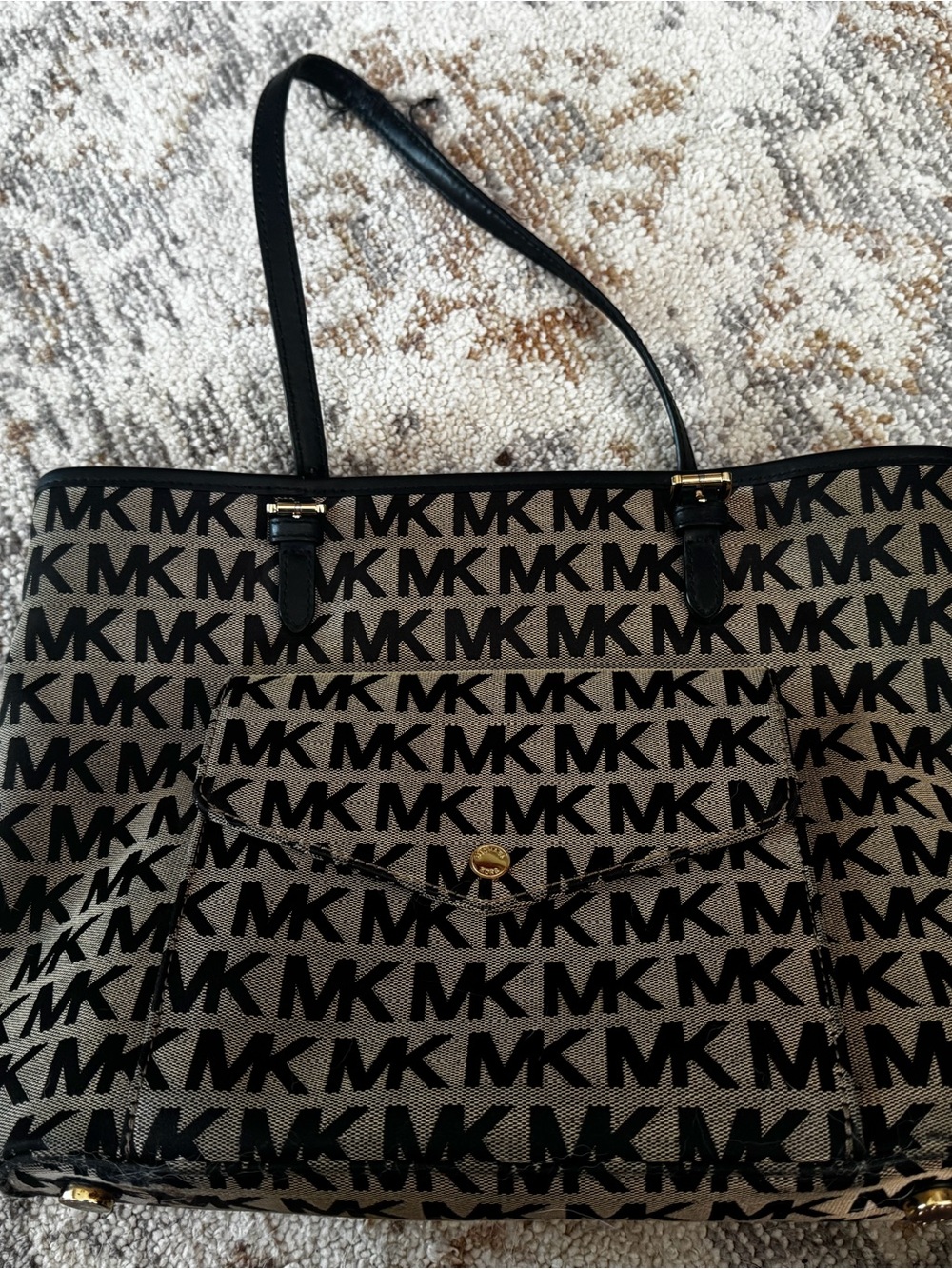 Michael Kors Black Logo Jacquard Beige Tote
